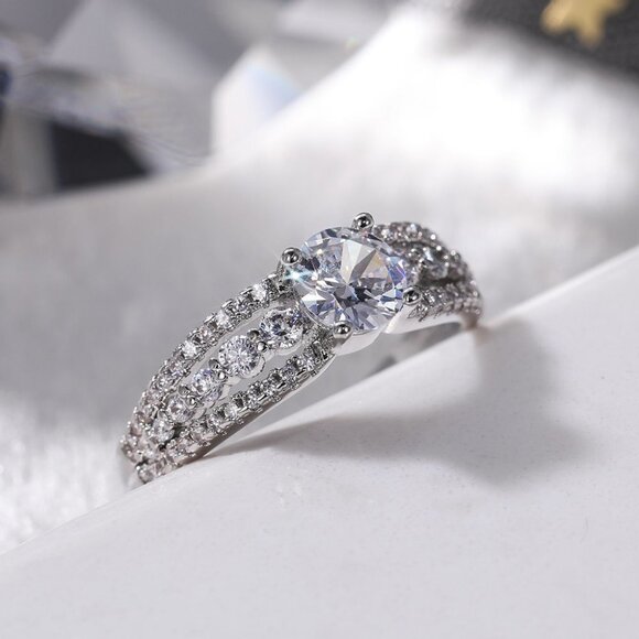 Women Dainty 925 Sterling Silver Cz Wedding Ring Set  🔥Diamond Shiny CZ Romantic Pure Silver Dainty Wedding Ring for Women, K868